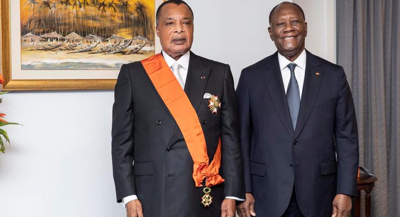 Le président ivoirien Alassane Ouattara et le président congolais Denis Sassou NGuesso