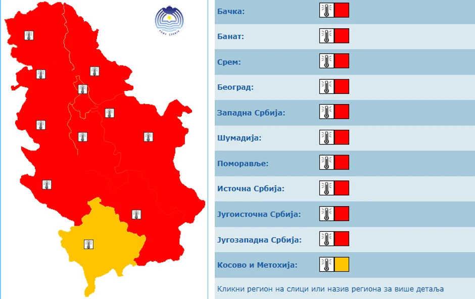 Crveni meteoalarm u sredu, 5 avgusta