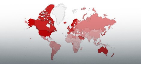 Ovde potpis Mapa najbogatijih i najsiromašnijih država na svetu - Tamnije crveno: Visok BDP prema glavi stavnovnika, Svetlo crveno: najniži BDP prema glavi stavnovnika