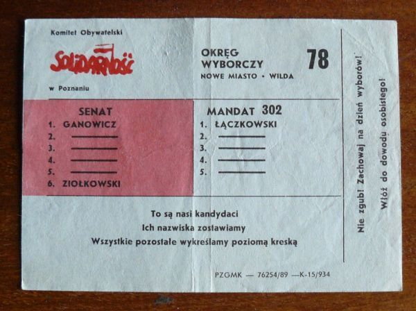 Ulotka wyborcza Solidarności z 1989r. (domena publiczna).