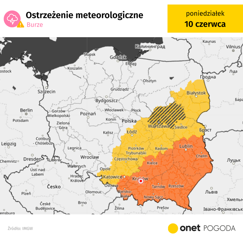 IMGW wydał ostrzeżenia pierwszego i drugiego stopnia przed burzami