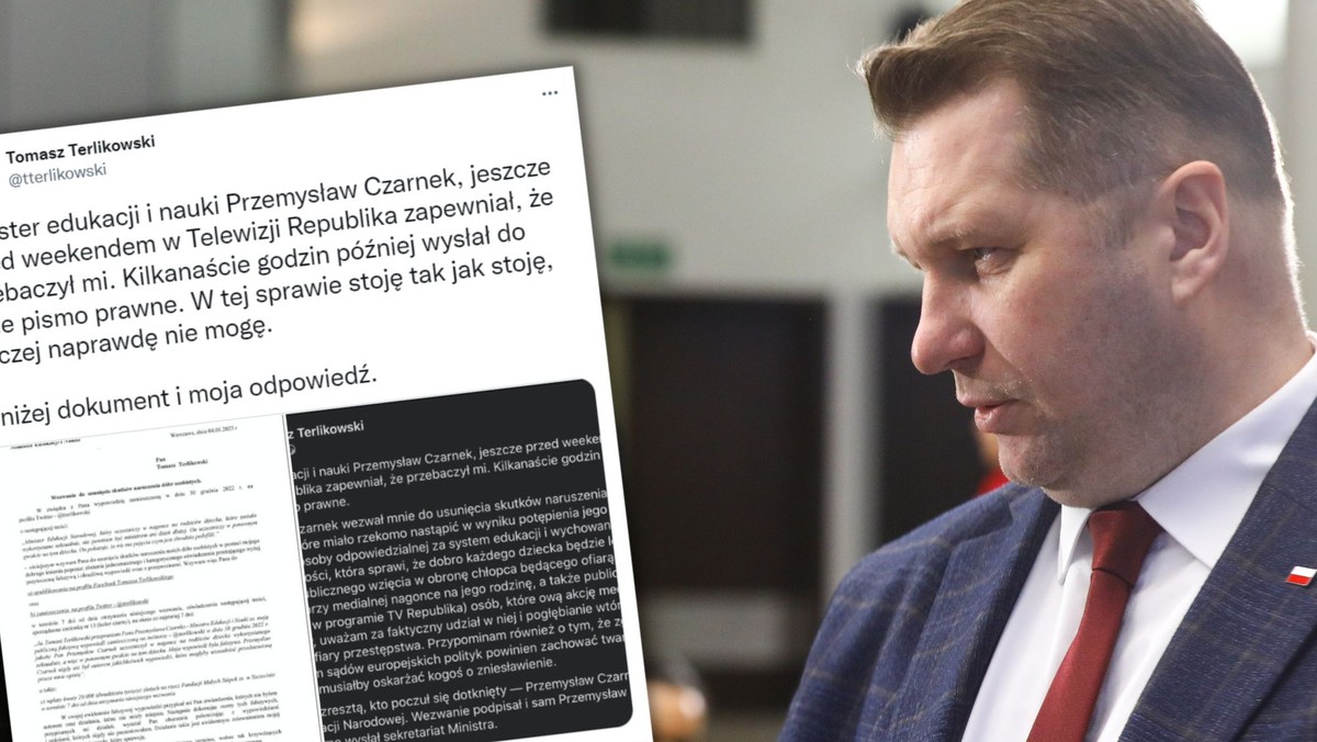 Terlikowski pokazał pismo od Czarnka. "Zapewniał, że mi przebaczył"