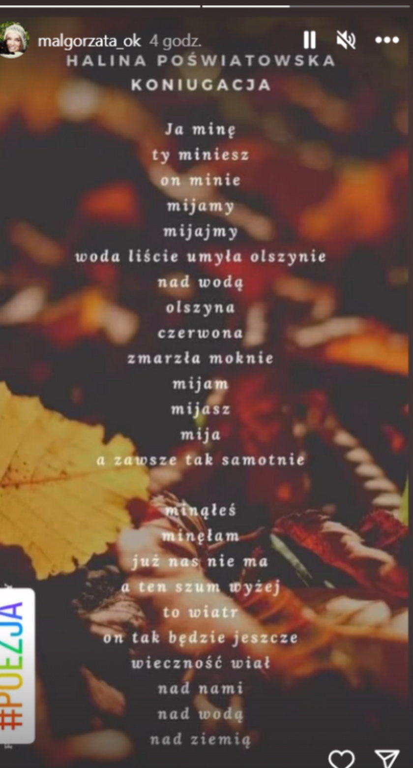 Wiersz Haliny Poświatowskiej, Instagram Małgorzata Królikowska