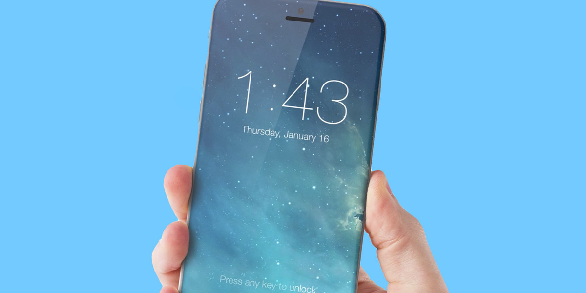 Wizualizacja iPhone'a ze szklaną obudową i powiększonym ekranem