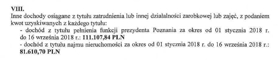 Oświadczenie majątkowe Jacka Jaśkowiaka z 2018 r.