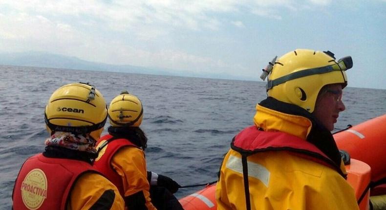 Spanish humanitarian NGO Proactiva Open Arms' members search to rescue migrants on the coast of the island of Lesbos