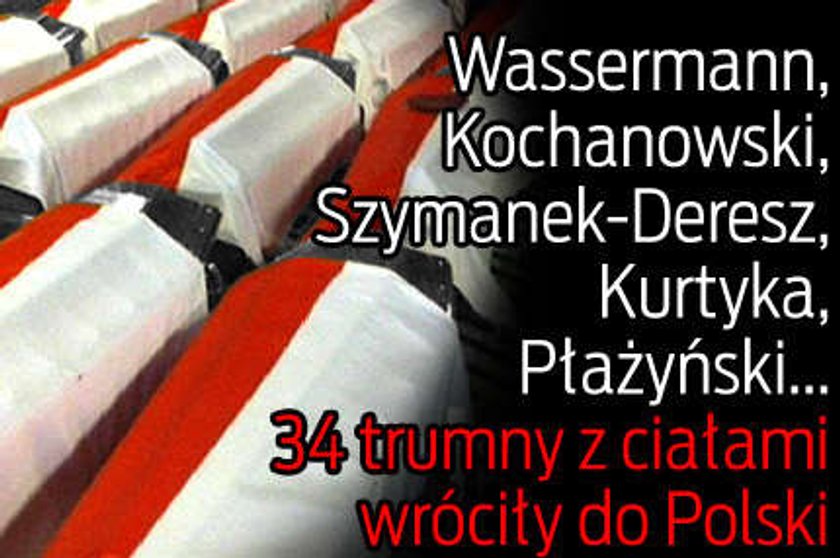 34 trumny z kolejnymi ciałami przyleciały do Polski