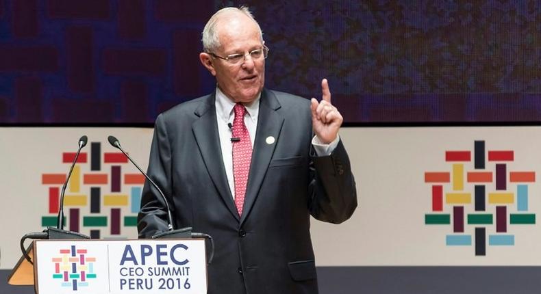 Peru's President Pedro Pablo Kuczynski speaks at the opening of the APEC CEO Summit in Lima on November 18, 2016
