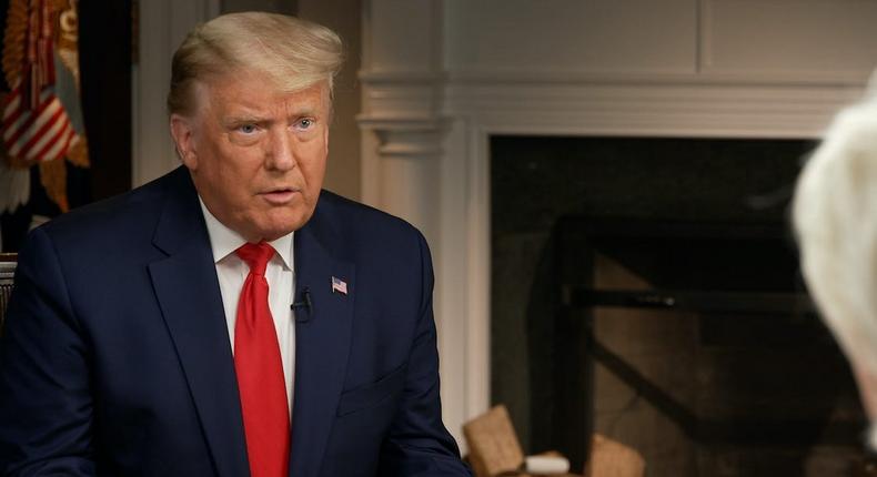 President Donald Trump taking part in a 60 MINUTES interview on Sunday Oct. 25, 2020.