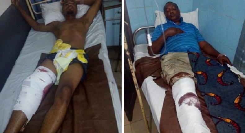 Father and son on hospital bed after being shot by robbers