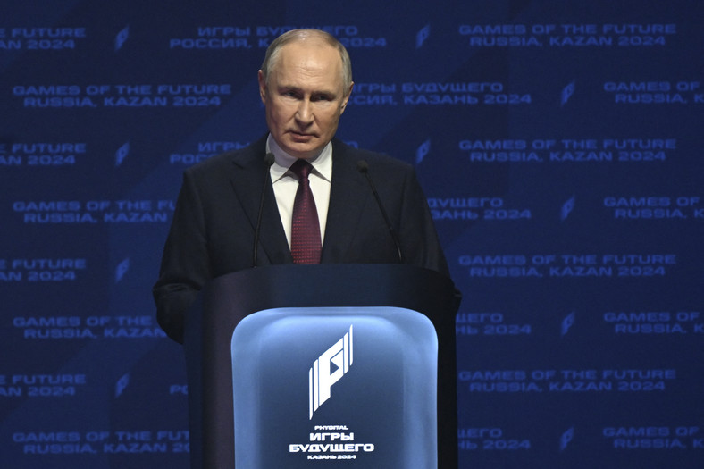 Prezydent Rosji Władimir Putin podczas Igrzysk Przyszłości w Kazaniu, Rosja, 21 lutego 2024 r.