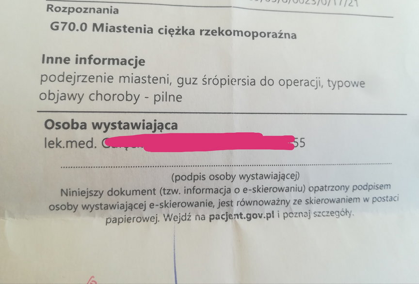 Pani Beata dołączyła także dowód na to, że jej operacja była pilna