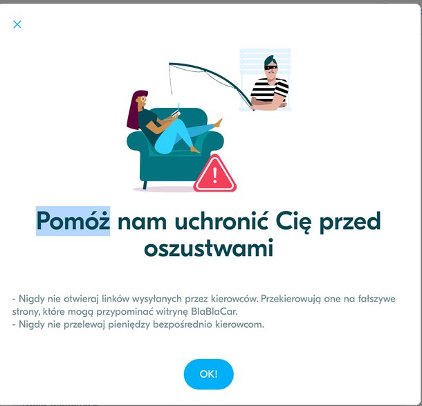 Ostrzeżenie ze strony BlaBlaCar