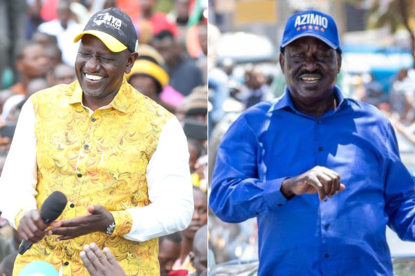2022 presidential election candidates William Ruto (Kenya Kwanza alliance) and Raila Odinga (Azimio coalition party) 