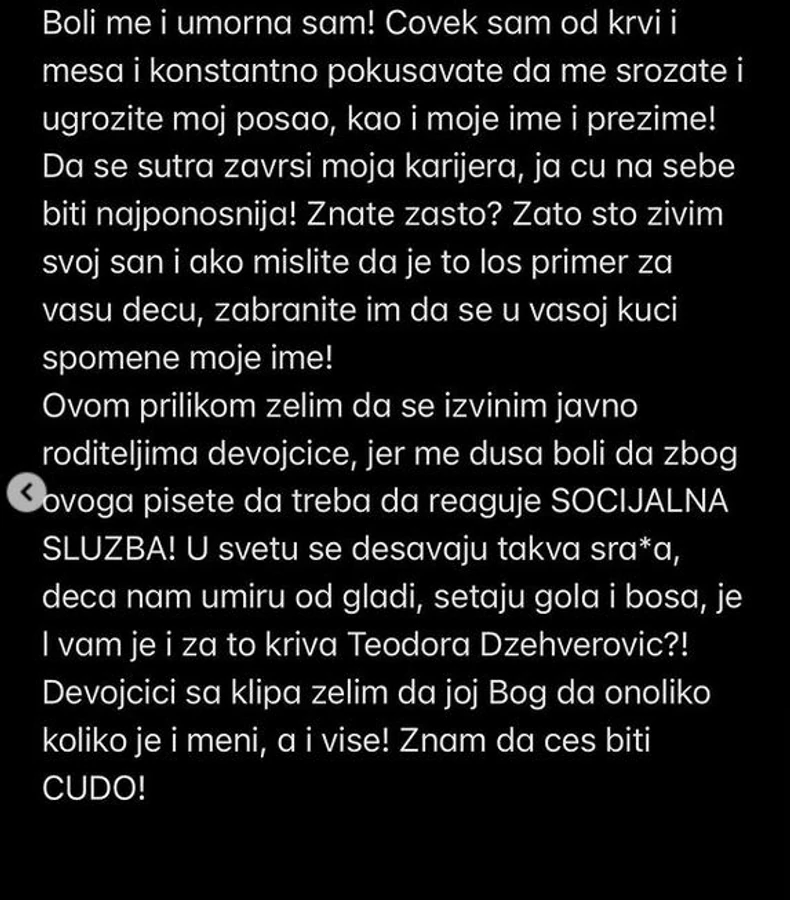 Teodorino obraćanje javnosti