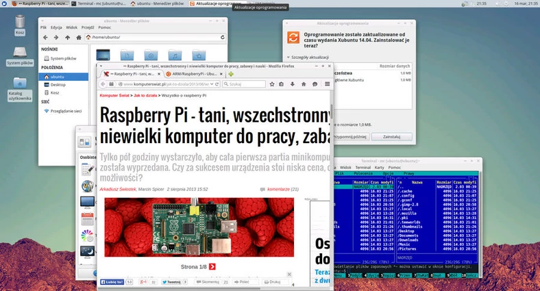 Po zainstalowaniu na malinie systemu Ubuntu, zyskujemy dostęp między innymi do przeglądarki internetowej, edytorów tekstu i grafiki