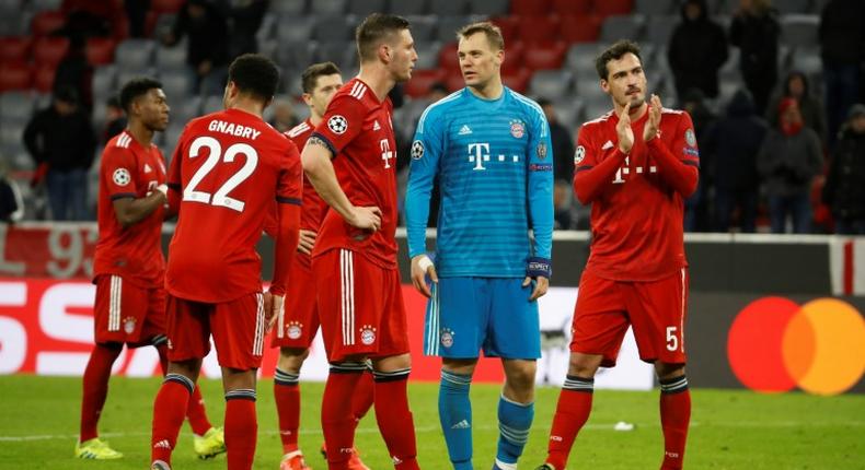 Bayern Munich's disappointed stars (from left) David Alaba, Serge Gnabry, Robert Lewandowski, Niklas Suele, Manuel Neuer and Mats Hummels after the 3-1 defeat to Liverpool