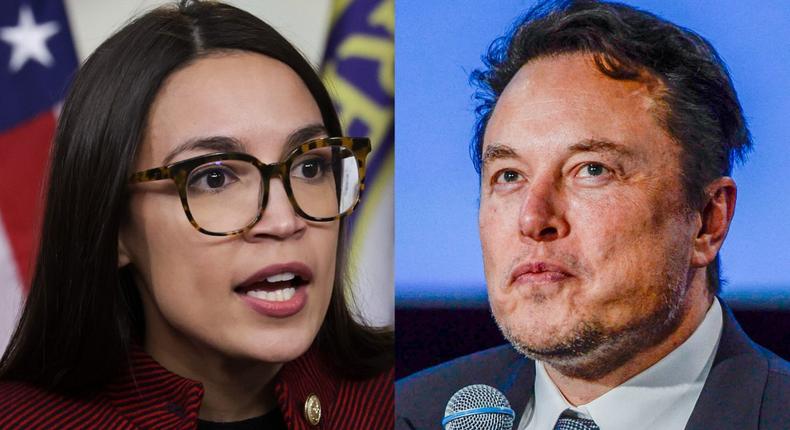 Alexandria Ocasio-Cortez and Elon Musk.Kevin Dietsch/Getty Images; Carina Johansen/Getty Images