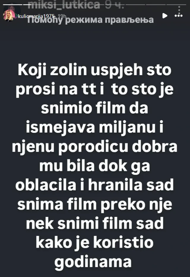 "Nek snimi sad film kako je koristio Miljanu godinama!" Marija Kulić zagrmela nakon što je Zola ostao bez para od projekta o njihovoj porodici