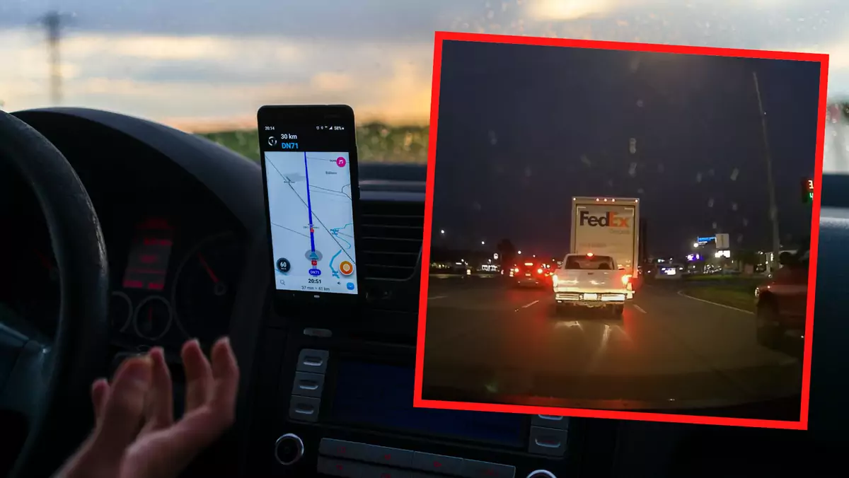 Aplikacja Waze ostrzegła kierowcę o wypadku. Sekundę później auto jadące przed nim miało kolizję (screen: ThatEngineerWithTheGlasses/YouTube)