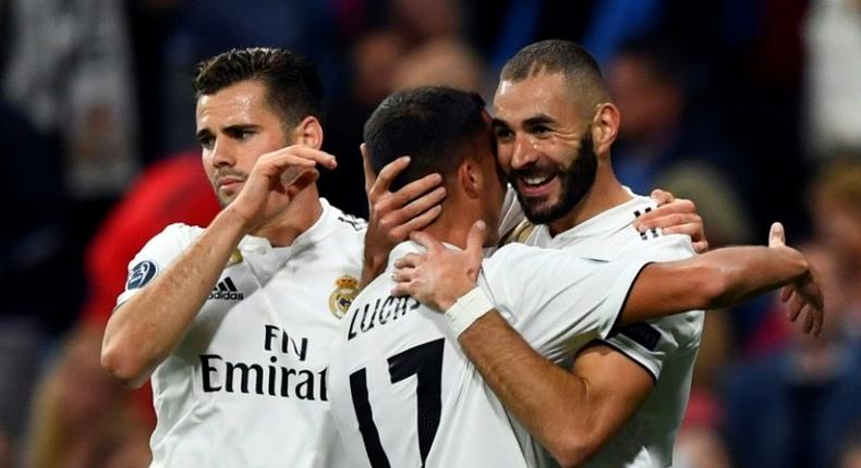 Karim Benzema (R) hit the opener for Real Madrid on their way to a crucial 2-1 Champions League win over Viktoria Plzen