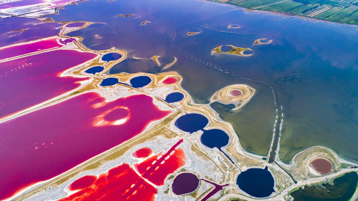 salt lake become colorful in Yuncheng,Shanxi, China on 15 August 2018