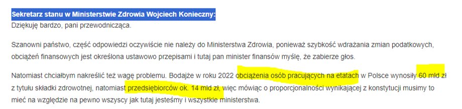 Wypowiedź Wojciecha Koniecznego, wiceministra zdrowia, na sejmowej podkomisji ds. przedsiębiorczości