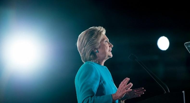 Democratic presidential nominee Hillary Clinton speaks during a rally at the Armory November 6, 2016 in Manchester, New Hampshire