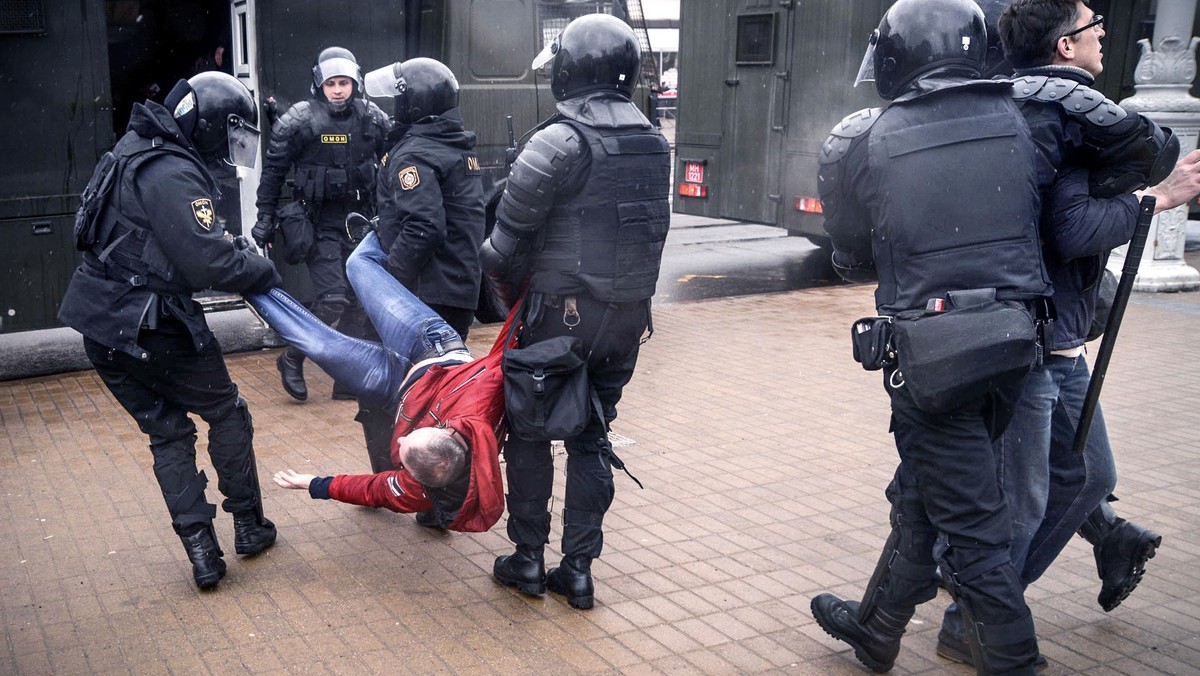 Police detain demonstrators at Minsk opposition protest in Belarus