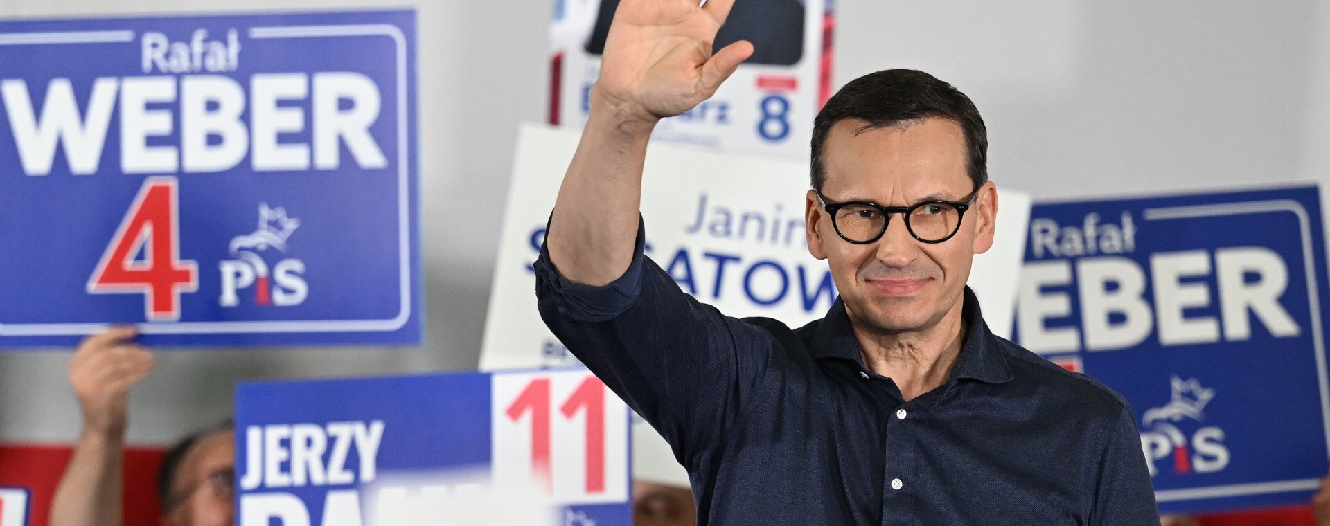 Premier Mateusz Morawiecki podczas wiecu wyborczego w Stalowej Woli