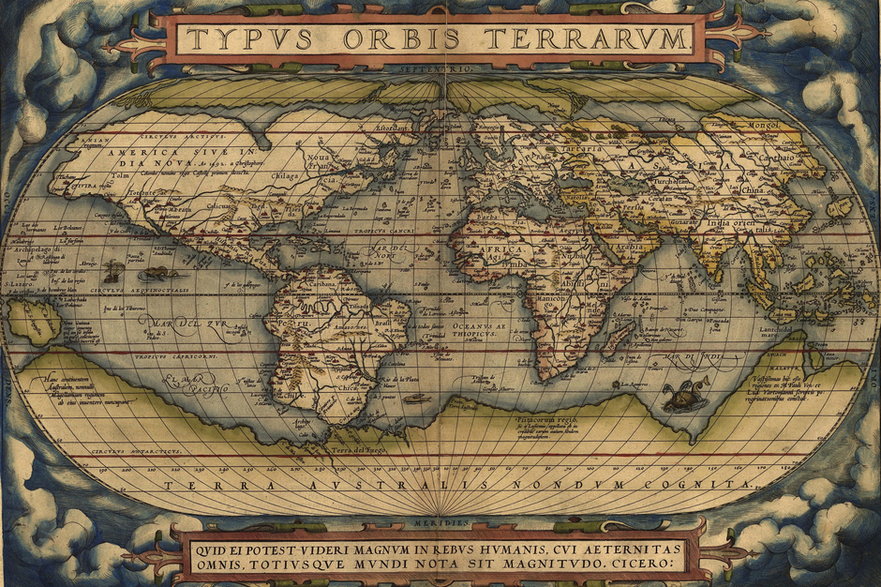 Mapa świata Theatrum Orbis Terrarum autorstwa Orteliusa z 1570 r.