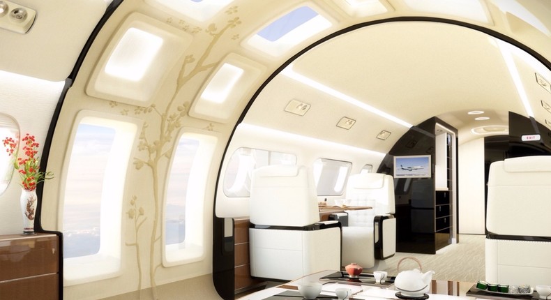 If you are extra bold, however, Embraer's design chief, Jay Beever, will gladly offer you some of his truly over-the-top interior concepts — like the Kyoto Airship and its astonishing skylights ...