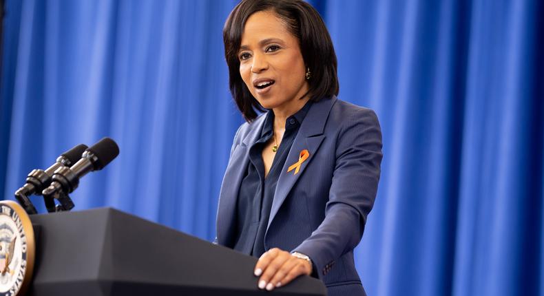 Prince George's County Executive Angela Alsobrooks is running against former Gov. Larry Hogan in the Maryland US Senate race.Andrew Harnik/Getty Images