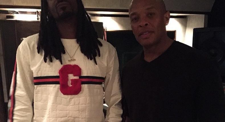 Snoop Dogg and Dr. Dre in the studio