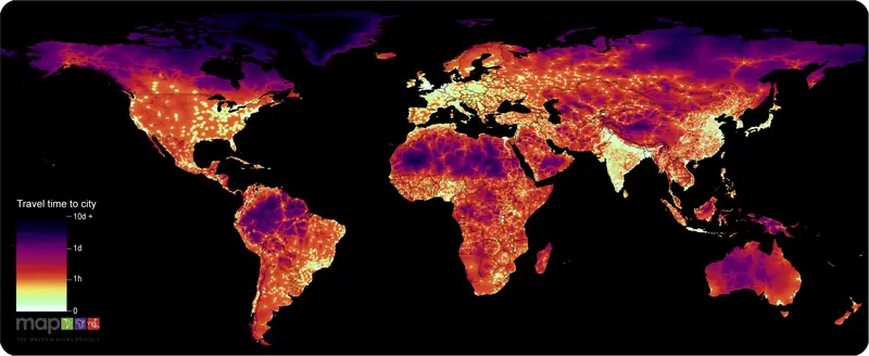 Mapa pokazuje, ile trzeba poświęcić na dojazd do najbliższego miasta