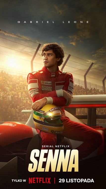 Gabriel Leone jako Ayrton Senna na plakacie serialu "Senna"