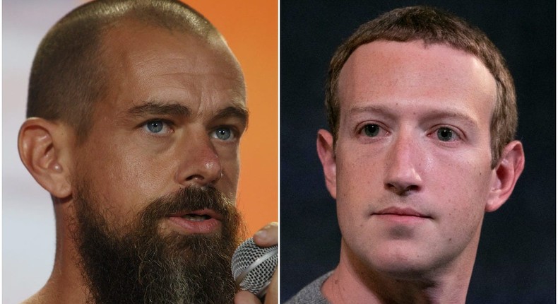 Twitter CEO Jack Dorsey (left) and Facebook CEO Mark Zuckerberg.