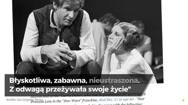 Hollywood opłakuje śmierć Carrie Fisher