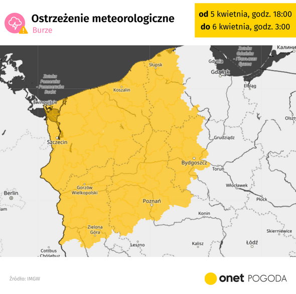 Ostrzeżenia przed burzami obowiązują w północno-zachodniej Polsce