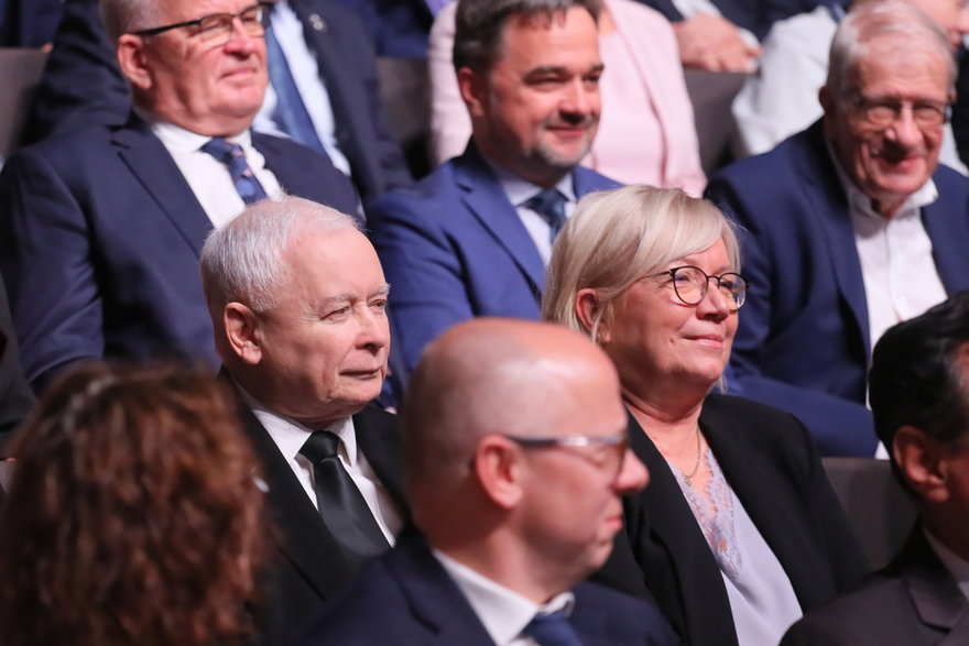 Jarosław Kaczyński i Julia Przyłębska podczas uroczystości otwarcia Muzeum Historii Polski (28.09.2023)