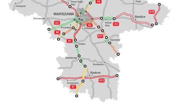 Mapa budowy dróg - woj. mazowieckie, źródło: GDDKiA