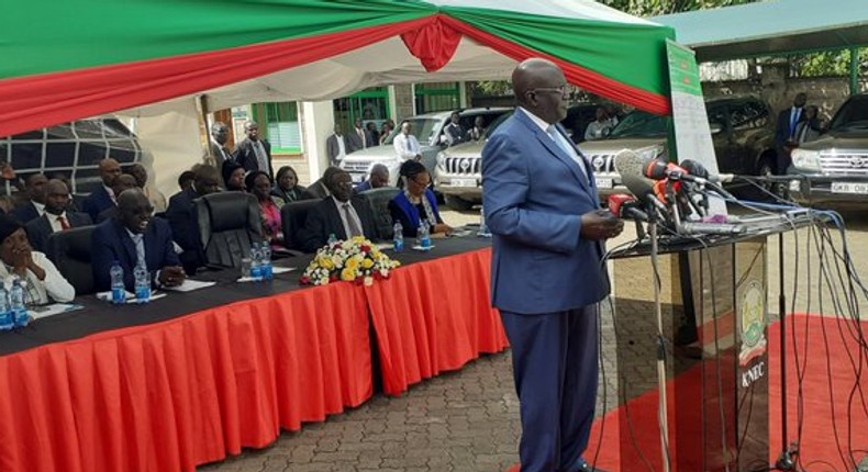 Prof George Magoha durig the release of the 2019 KCPE exams