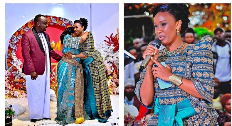 Barbie Itungo congratulates the couple, Flavia Kalule Nabagabe and Emmanuel Kasaija