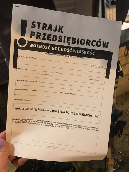 Deklaracja przystąpienia do partii "Strajk Przedsiębiorców"