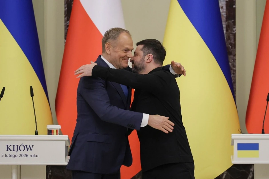 Donald Tusk i Volodimir Zelenski na konferenciji u Kijevu nakon sastanka 5. februara