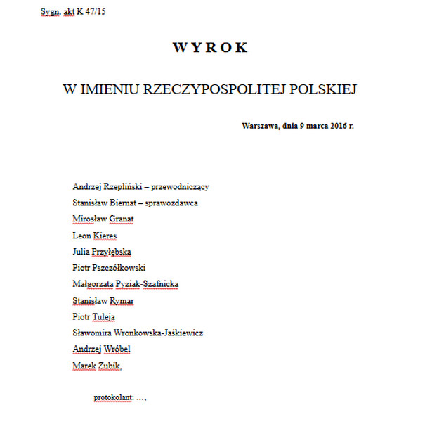 TK: Projekt dzisiejszego orzeczenia wyciekł do internetu