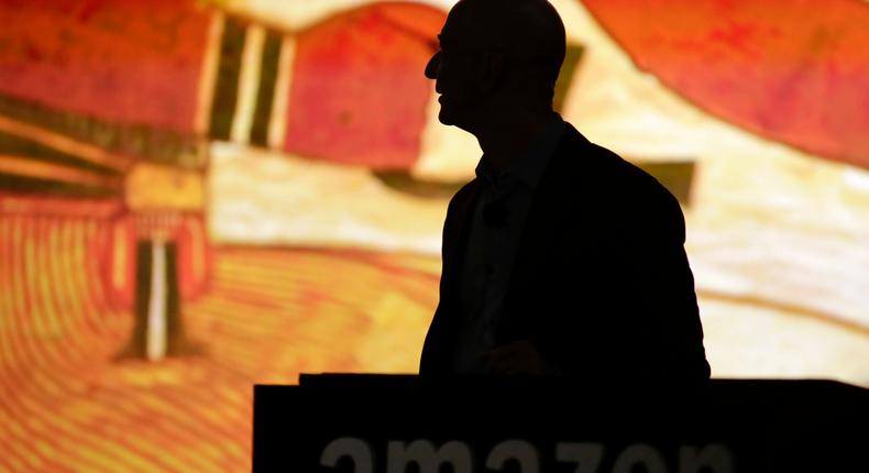 The silhouette of Amazon CEO Jeff Bezos.
