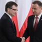 Prezydent Andrzej Duda oraz minister sprawiedliwości, prokurator generalny Zbigniew Ziobro po uroczystości w Pałacu Prezydenckim w Warszawie