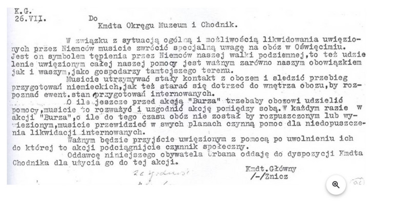 Pismo Komendy Głównej AK z 26 sierpnia 1944 r.