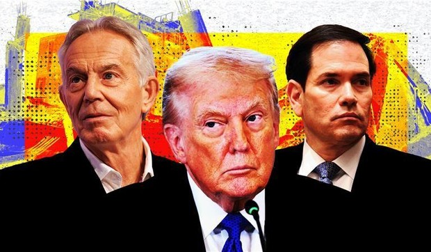 Američki predsednik Donald Tramp (u sredini) imenovao je bivšeg premijera Velike Britanije Tonija Blera (levo) i državnog sekretara SAD Marka Rubija (desno) u „osnivački izvršni odbor“ njegovog Odbora za mir | Foto: BBC